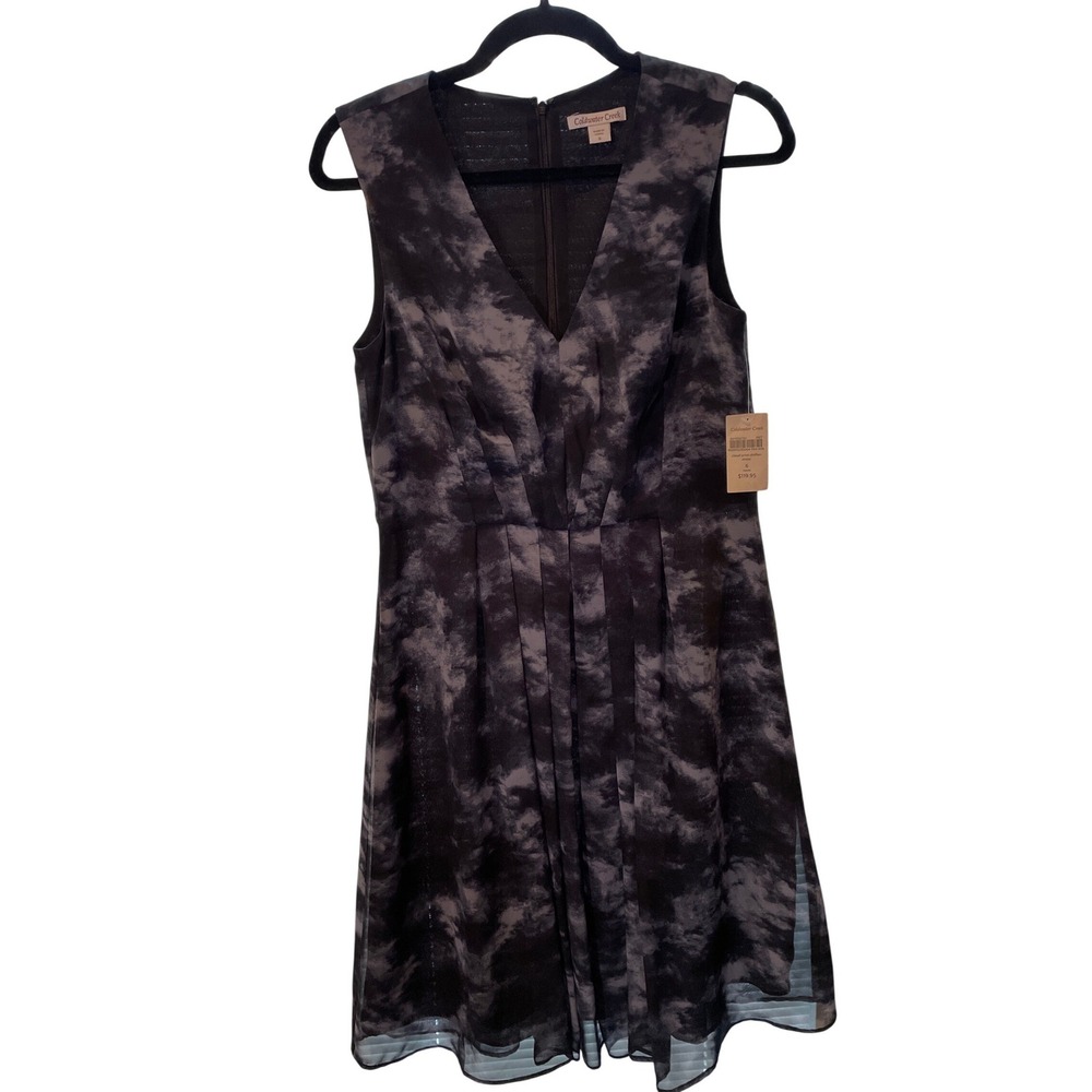 Coldwater Creek Women's Sleeveless V-Neck Pleated Cloud Print Midi‎ Dress Size M